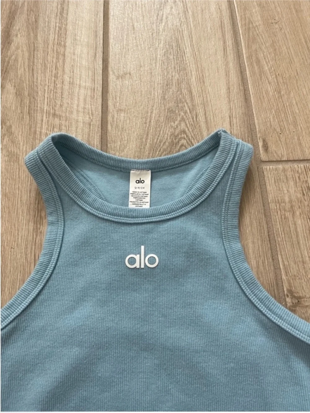 Alo Yoga Aspire Cropped Ribbed Tank Top Celestial Blue Sz S (4-6) W2675RG